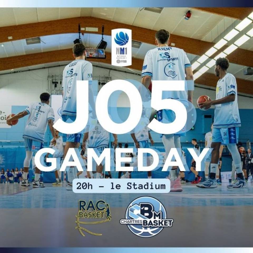 🏀 Gameday J05

✅ J05
🆚 R.A.C. Basket 
⌚️20h
📍Complexe Sportif Le Stadium
📺 Live score sur https://nm1.ffbb.com

📷 @stqrt__ 

#basketnm1 #nm1 #basketball #basketchartres 
#passionbasket #chartres #eureetloir