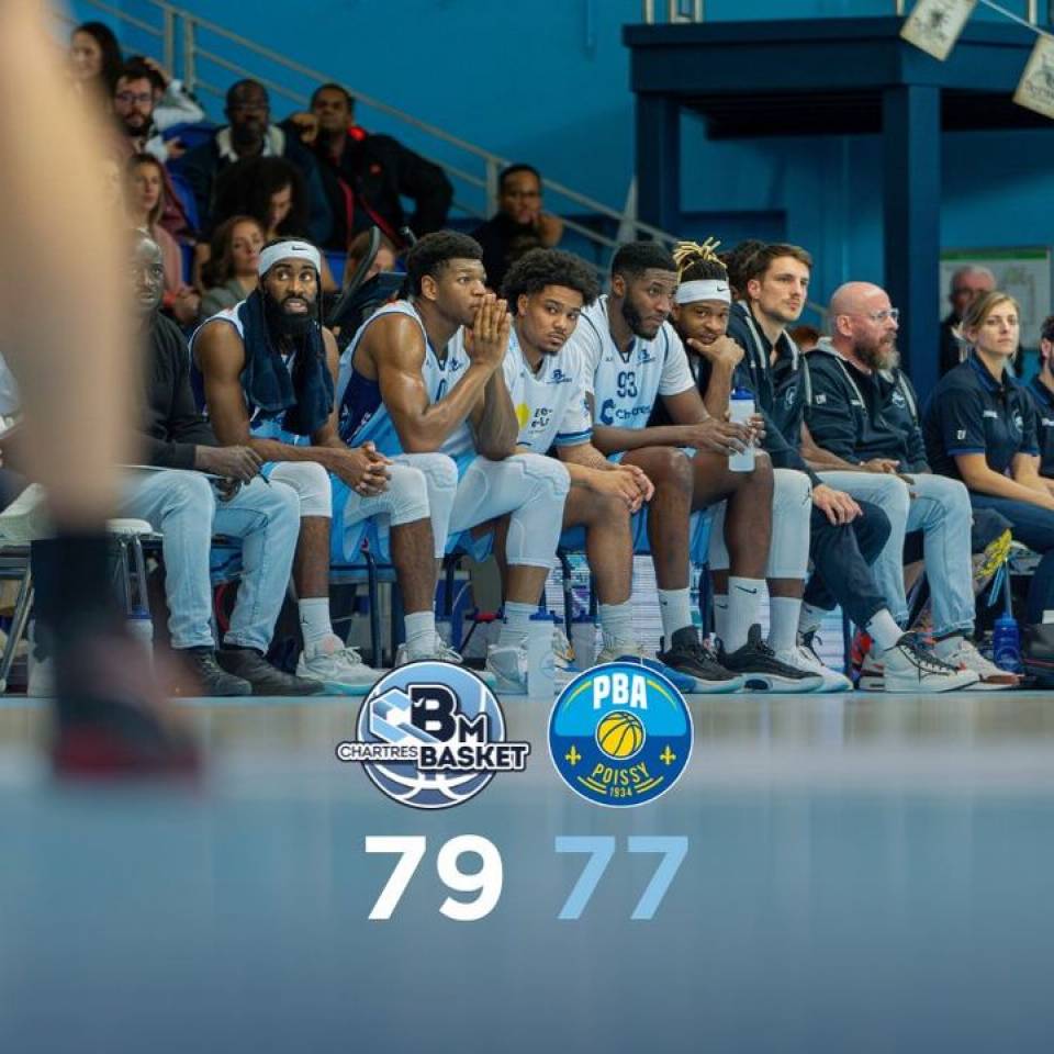 ✅ Victoire 79-77 face à Poissy !

Bravo à toute l'équipe ! On continue le travail dès lundi et on prépare le déplacement à Berck qui sera loin d'être de tout repos !

Bon week-end à tous !

#basketball #chartres #chartressports #NM1 #FFBB #basket #ccbm