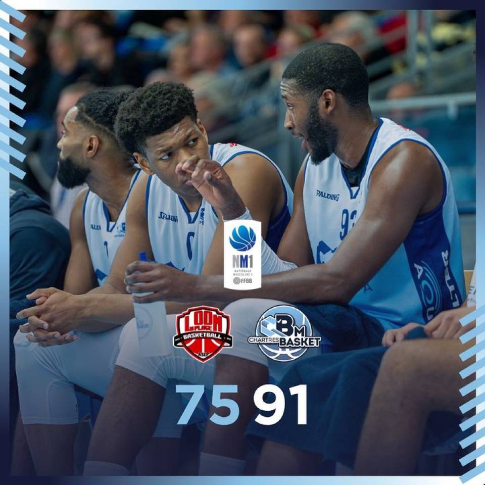 ✅ Victoire 75-91

Une belle seconde mi-temps qui mène à la victoire 75-91 face à Loon plage.

On rentre vite à la maison et on reprend le travail pour préparer le match de vendredi face à Quimper. 

Attention, gros match à domicile face au 1er de la poule. Il va falloir faire du bruit  pour encourager la #teamccbm🔵⚪ 

#basketchartres #basketball #chartres #nm1 #ffbb