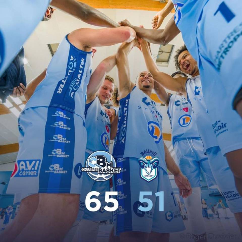 ✅ Victooiiiiiire 65-51 !!

Face à Q U I M P E R !! 
Elle est belle et elle nous permet de prendre la 1ère place de la poule. Bravo à toute l’équipe !

Un grand merci à tous et en particulier à notre parrain Chartres Événementiel ! 

Rendez-vous dans 2 semaines à Cochet pour la réception de Rueil et une petite trêve de Noël ! 

Beau week-end à tous ! 

#chartres #basketball #basketchartres #nm1 #ffbb #passionbasket