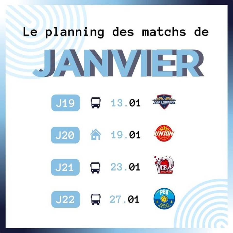📆 L’agenda du mois

Et c'est reparti ! Plus que 8 matchs avant la fin de cette 1ère phase ! 
Pour ce mois de janvier, l'essentiel se jouera chez l'adversaire puisque nous recevrons une fois seulement à Cochet lors de la J20. 

On espère que vous êtes bien reposés parce que c'est reparti pour un tour !

#basketball #basketchartres #chartressports #nm1 #ffbb #passionbasket