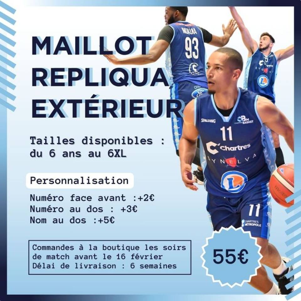 👉 Maillot extérieur de la #teamccbm🔵⚪️ 

Vous nous avez réclamé le maillot de votre équipe et bien c'est chose faîte ! 

Vous avez jusqu'au 16 février pour commander votre maillot extérieur de la #teamccbm🔵⚪️ !

Toutes les tailles sont disponibles : du 6 ans au 6XL et les options de personnalisation sont multiples : nom et/ou numéro !

Ça commence demain alors n'attendez pas : nos bénévoles sont à votre disposition !

#maillotbasket #basketballchartres #sportchartres #ffbb #nm1