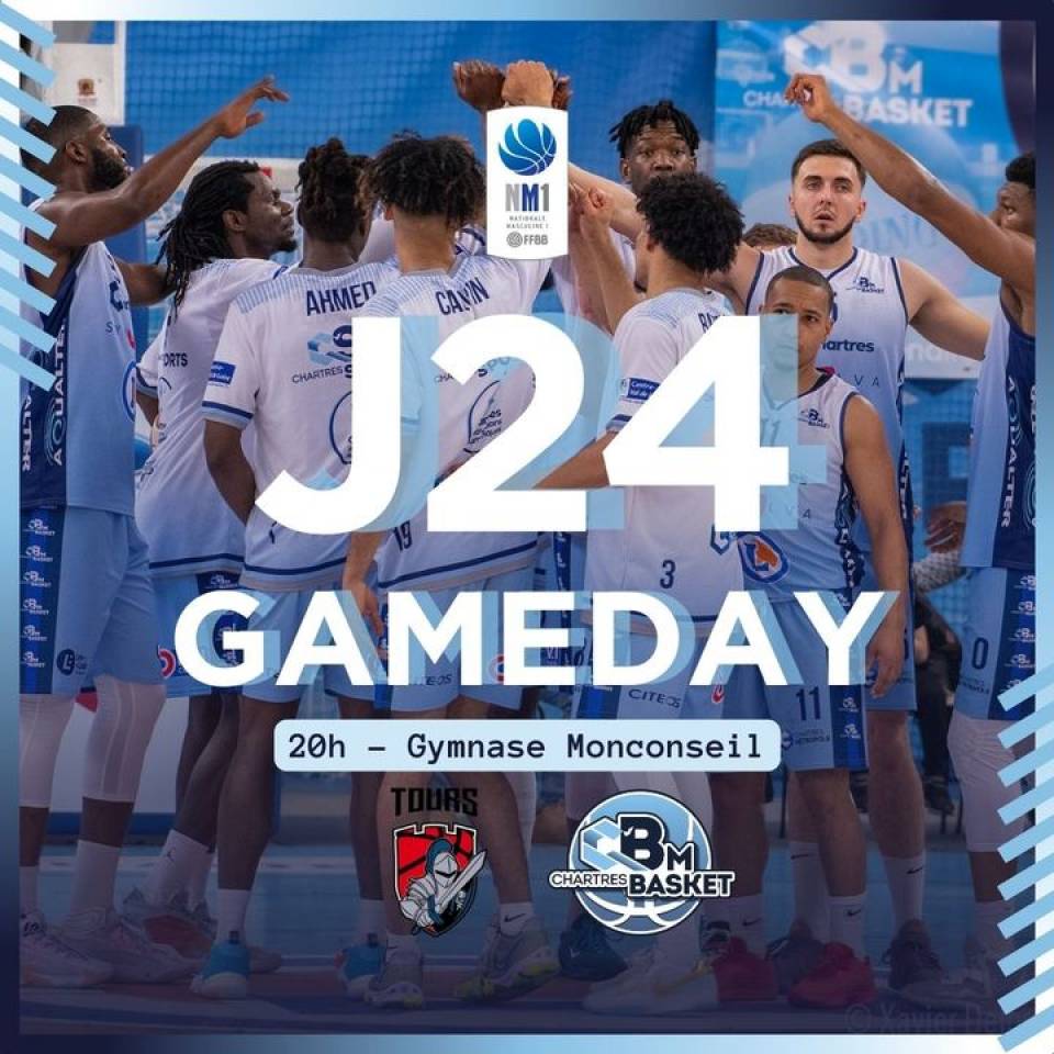 🏀 Gameday J24

✅ J24
🆚 @toursmetropolebasket 
⌚️20h
📍Gymnase Monconseil
📺 https://bit.ly/49hn0S6

#basketnm1 #nm1 #basketball #basketchartres #passionbasket #chartres #eureetloir