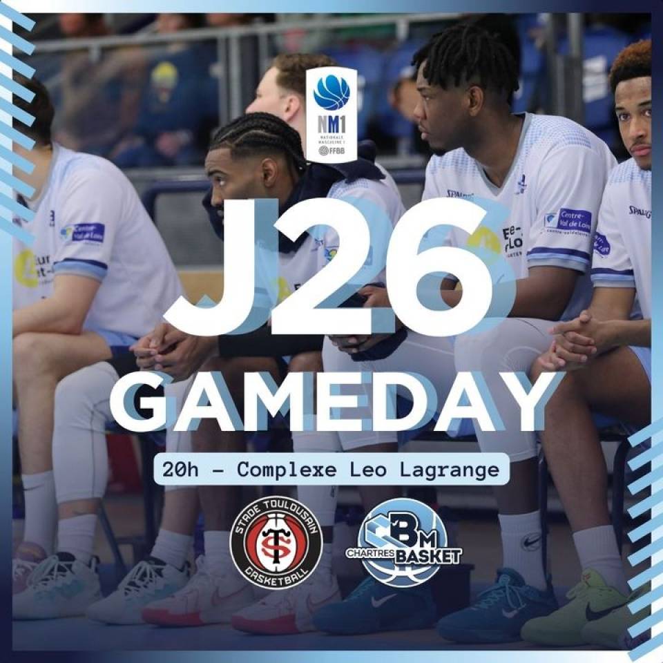 🏀 Gameday J26

✅ J26
🆚 @stadetoulousain_basketball 
⌚️20h
📍Complexe Léo Lagrange
📺 Page Facebook

#basketnm1 #nm1 #basketball #basketchartres #passionbasket #chartres #eureetloir