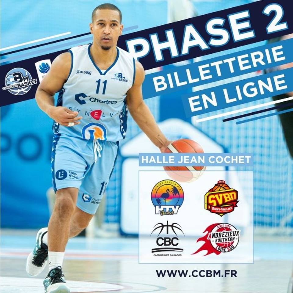 🎟️ BILLETTERIES

Nous sommes à 2 semaines de la reprise !
Il est donc grand temps de préparer votre retour à la Halle Jean Cochet ! Et seulement pour 4 matchs !

GAME 1️⃣ : Chartres - Hyères-Toulon  le 09/03 à 20h
GAME 2️⃣ : Chartres - Saint-Vallier le 15/03 à 20h
Game 3️⃣ : Chartres - Caen le 26/03 à 20h
Game 4️⃣ : Chartres - Andrézieux-Bouthéon le 02/04 à 20h

❗️Le game 5️⃣ se jouera face à Avignon - Le Pontet au C O L I S É E ! Toutes les informations billetteries arriveront très bientôt !

Pour réserver vos places, c'est par ici 👉 bit.ly/44V1Zdw

#chartres #basketchartres #basketmasculin #nm1 #ffbb