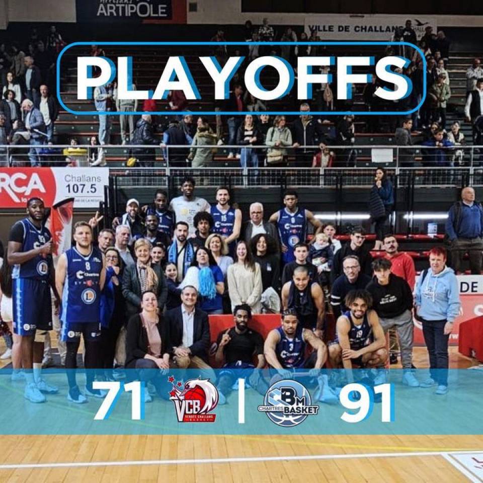 ✅ Victoiiiiiiire ! 

Notre #teamCCBM s’est largement imposé 71-91 à Challans ! 

50% du travail est fait ! On se retrouve tous ensemble le 2 mai au Colisée pour finir le job ! 

Et bien sûr, on compte sur vous pour être présents et faire du bruittttt ! 

#basketball #basketchartres #nm1 #ffbb #passionbasket #chartres #eureetloir #regioncentrevaldeloir