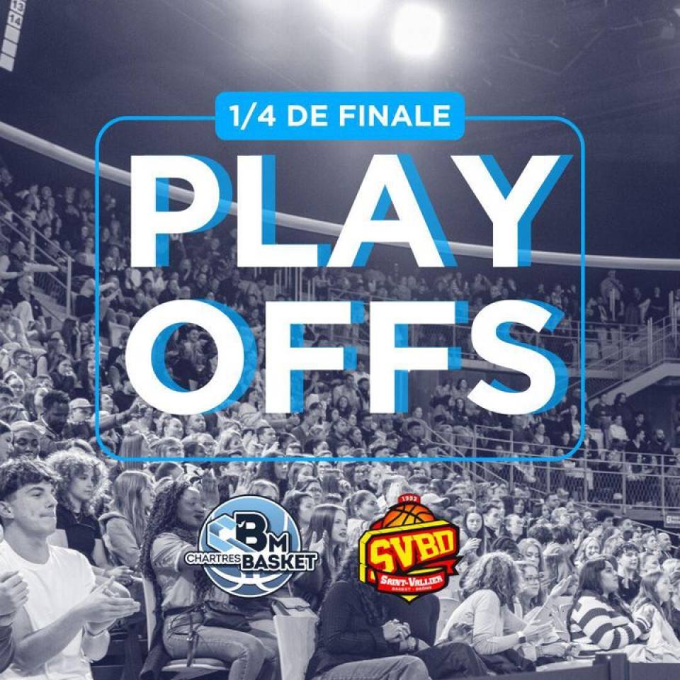 🏀 Les 1/4 de finale ! 

Nos 1/4 de finale se joueront face à Saint-Vallier. Voici le programme : 

1️⃣ Le game 1 se jouera vendredi 10 mai à Saint-Vallier
2️⃣ Le game 2 le vendredi 17 mai au Colisée 👉 Billetterie en ligne cet après-midi sur www.old.ccbm.fr
3️⃣ La belle éventuelle le dimanche 19 mai au Colisée 

Restez connectés pour suivre les aventures de la #TeamCCBM ! 

#basketball #basketball🏀 #basketballplayer #playoffsnm1 #playoffs #nm1 #ffbb #basketchartres #sportschartres #chartres